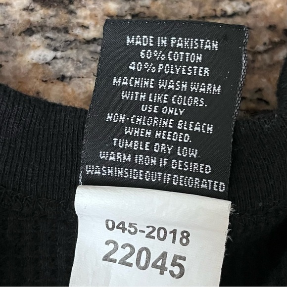 Vintage Y2k COTTONNET black Thermal Waffle Knit Top Mens Goth Grunge Moto Biker - Picture 7 of 10